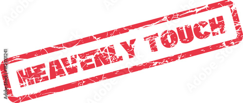 Red distressed rubber stamp impression displaying the inspirational text Heavenly Touch for spiritual moments