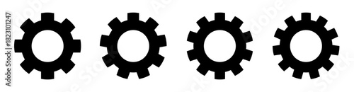 Four thick gear icons with bold mechanical shapes and consistent tooth design. Perfect for themes involving machinery, engineering, industrial systems, automation, and digital interfaces.