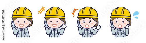 スマートフォンを使う「工事作業員」の女性