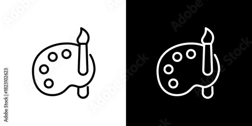 Art Palette with Brush Outline Icon in Monochrome Creative Painting Tool Design