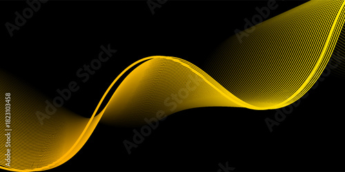 Vector illustration of gold curve lines isolated on black. Gold abstract wave background. Luxury glitter glitter swirl pattern. Elegant modern fashion design elements.