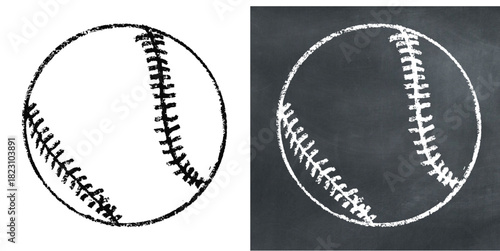 Chalk Handdrawn Baseball Ball Vector Ideal for sports, fitness, and educational projects, featuring a classic baseball drawn with a rough chalkboard aesthetic.