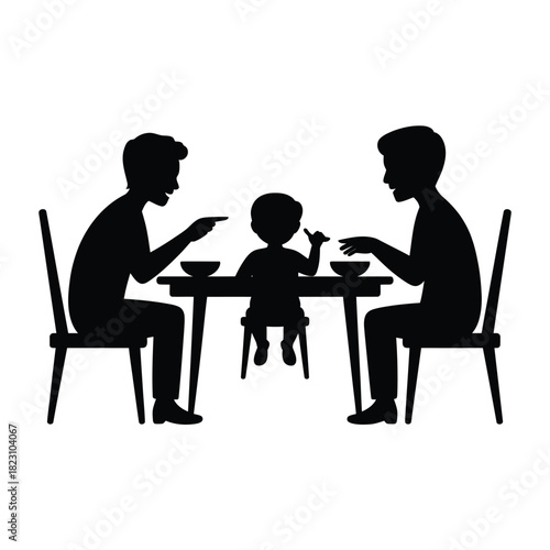 Family eating dinner together at a table silhouette
