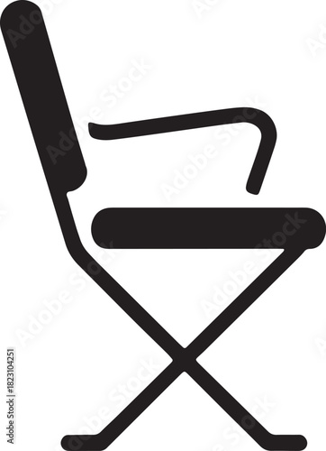 Illustration of modern design black chair with armrests on transparent backdrop