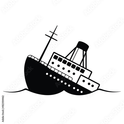 Sinking ship illustration on white background
