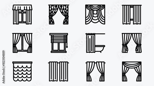 Line Art Window Covering Icons for Home Decor and Interior Design