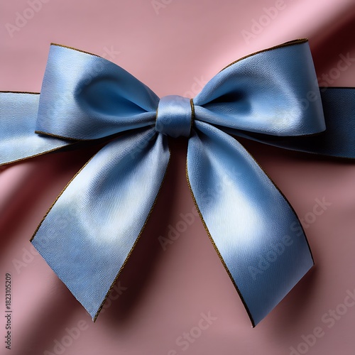 Elegant Blue Ribbon Bow on Soft Pink Fabric for Gift Wrapping Decoration