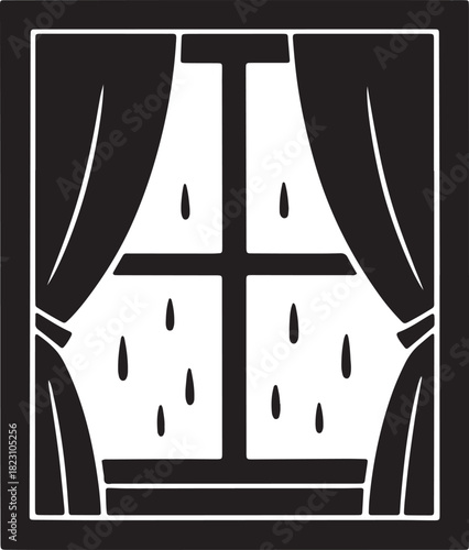 Rainy Day View Through Window Black Silhouette Isolated Transparent Backdrop Design