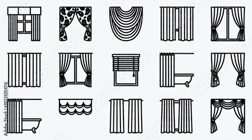 Variety of curtains and window coverings for interior design concepts