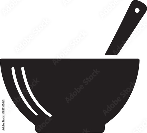 Soup Bowl with Spoon Black Silhouette Vector Illustration Isolated Transparent Backdrop