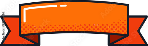 Colorful orange banner ribbon with dotted pattern and red ends for decoration on a transparent background