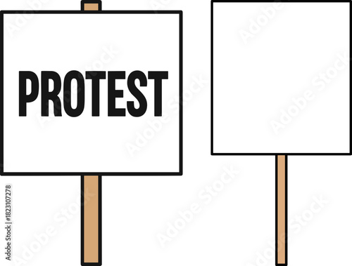 Protest signs with blank and bold text in an outdoor setting, demonstrating social themes and encouraging public dialogue on important issues, designed on a transparent background.