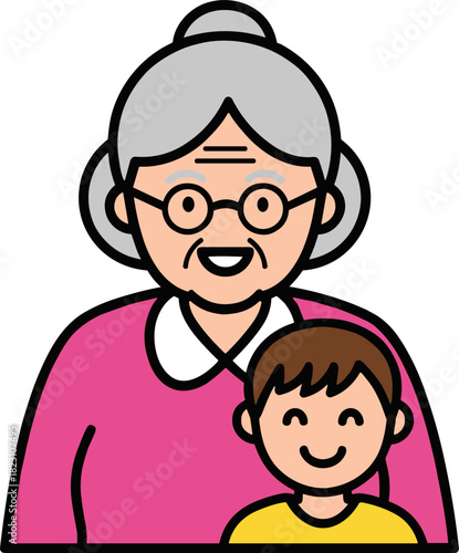 A happy grandmother and her grandchild smiling together, enjoying quality time at home with a joyful atmosphere, on a transparent background.