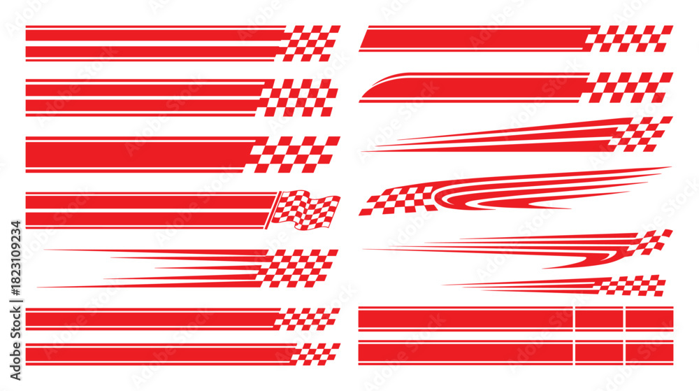 Obraz premium Auto sport vinyl decals. Dynamic car side graphic designs with checkerboard finish.