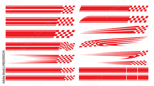 Auto sport vinyl decals. Dynamic car side graphic designs with checkerboard finish.