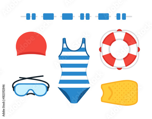 Swimming pool accessories and equipment collection flat design