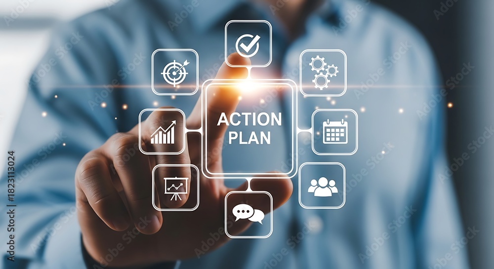 Fototapeta premium Action Plan Implementation Strategy, Goals, and Teamwork for Success