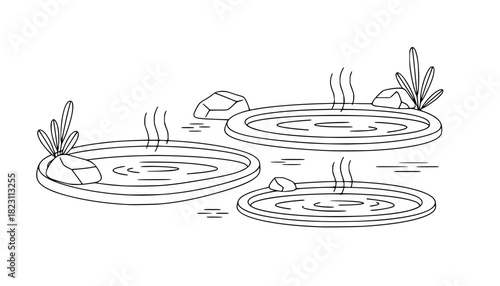 Thermal Spa Hot Spring Pool Minimalist Line Art Vector
