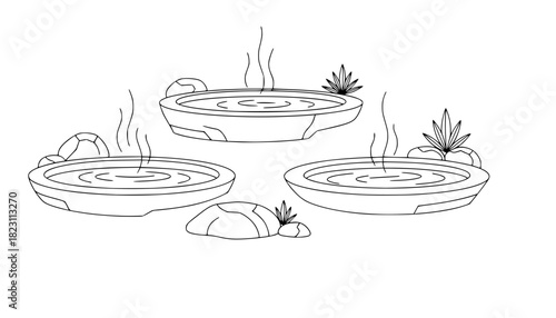 Thermal Spa Hot Spring Pool Minimalist Line Art Vector
