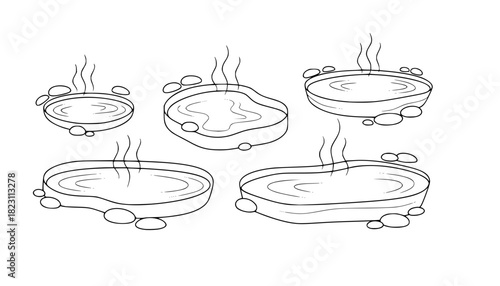 Thermal Spa Hot Spring Pool Minimalist Line Art Vector
