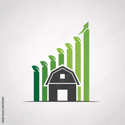 Barn symbol with growing graph, showing growth and prosperity in agriculture and farming