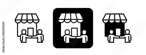 Collaboration  Solid color and black line drawing vector illustration set