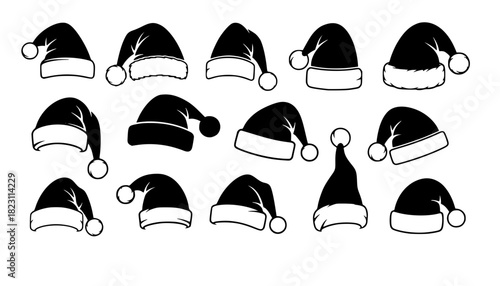 Silhouette of santa claus hat, Christmas santa claus hat vector set

