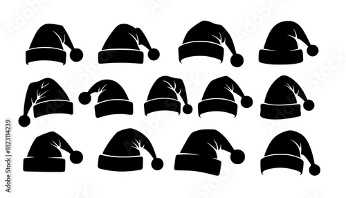 Silhouette of santa claus hat, Christmas santa claus hat vector set
