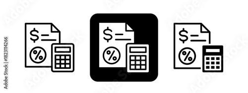 Budget  Solid color and black line drawing vector illustration set