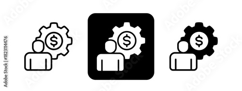 Business Management  Solid color and black line drawing vector illustration set