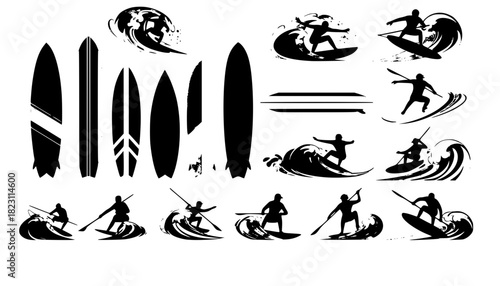 Surfboard vector set, surfing silhouettes, surfboard silhouettes, ords	