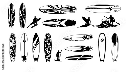 Surfboard vector set, surfing silhouettes, surfboard silhouettes, ords	