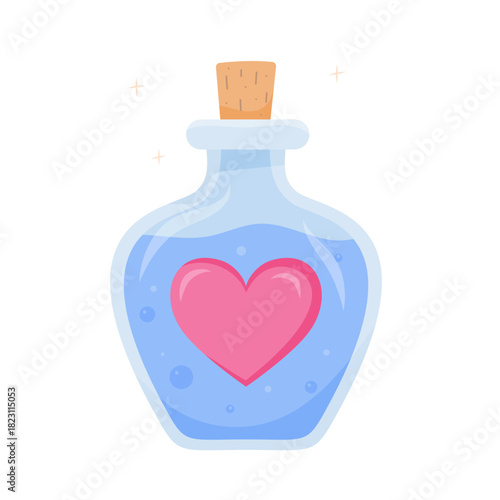 Love potion bottle with heart symbol and cork stopper design