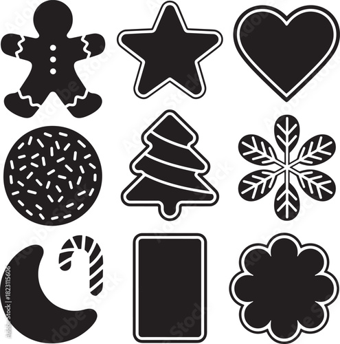 Cookie Cutters Shape Vector Collection Includes Star Heart Flower and Geometric Outline