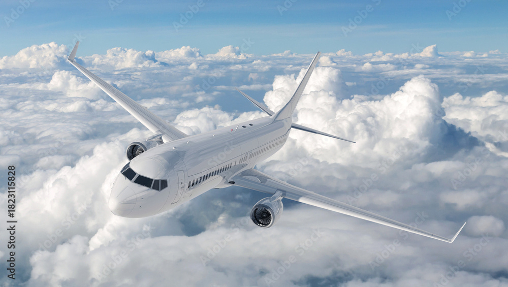 Obraz premium Jet Airplane Flying in the Blue Sky