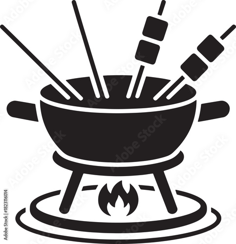 Fondue Pot with Skewers and Marshmallows Cooking Dessert with Flames for Sharing