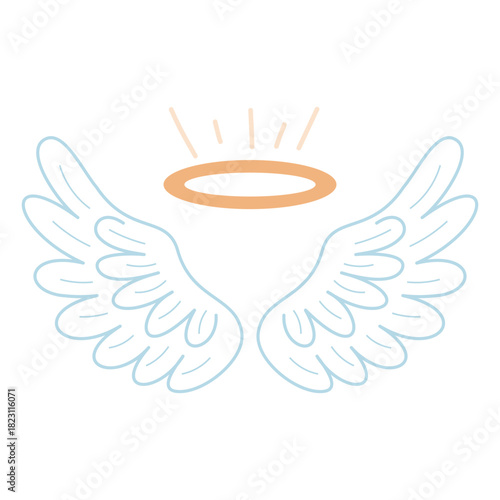 Angel wings with halo illustration representing purity and spirituality in a minimalist style