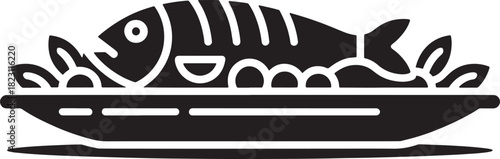 Grilled fish dish illustration with garnish for fresh and healthy seafood delight