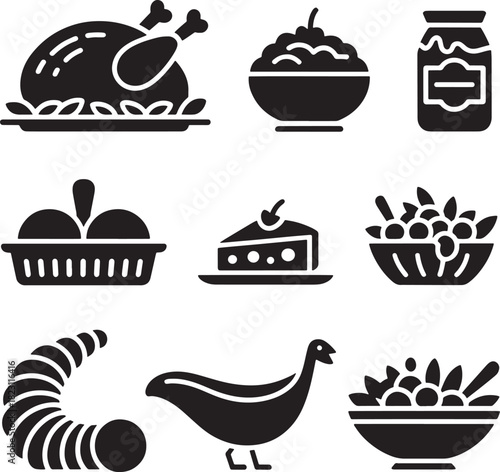 Illustration of different food dishes on transparent background for design use