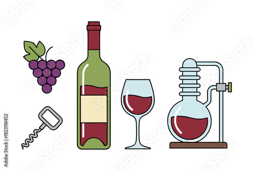 Winemaking process and wine chemistry illustration