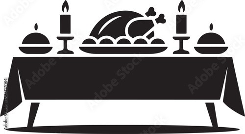 Thanksgiving dinner table silhouette for autumn harvest celebration needs icon