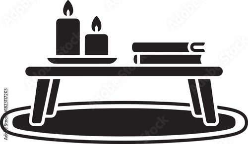 Vector illustration of a coffee table with books and candles on transparent
