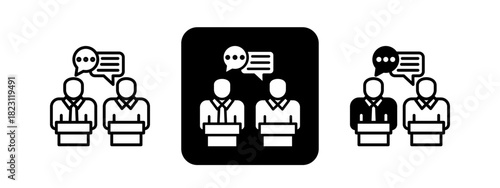 Debates  Solid color and black line drawing vector illustration set