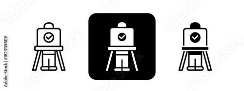 Voting Booth  Solid color and black line drawing vector illustration set