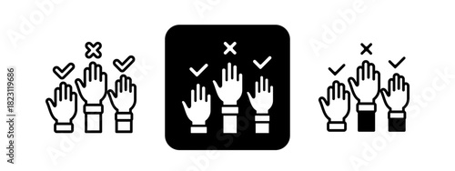 Participation  Solid color and black line drawing vector illustration set