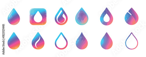 Colorful gradient liquid drop icons set in vibrant abstract designs