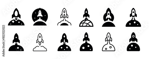 Set of rocket icons in various styles and designs