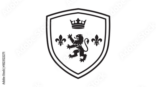 Heraldic shield with lion rampant crown and fleur-de-lis vector illustration for logo design isolated on white background