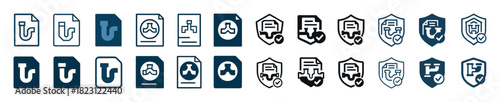 Document and security icon set with clip and shield designs