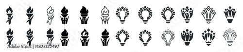 Collection of torch and light bulb icons in various styles